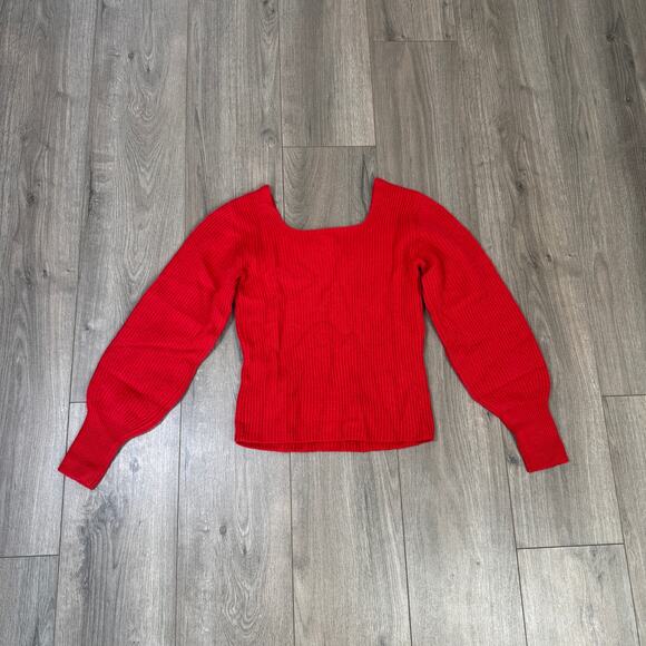 Madewell Soft Wool-Blend Square-Neck Pullover Sweater WMNS S Red Blouson Sleeve - Picture 5 of 8